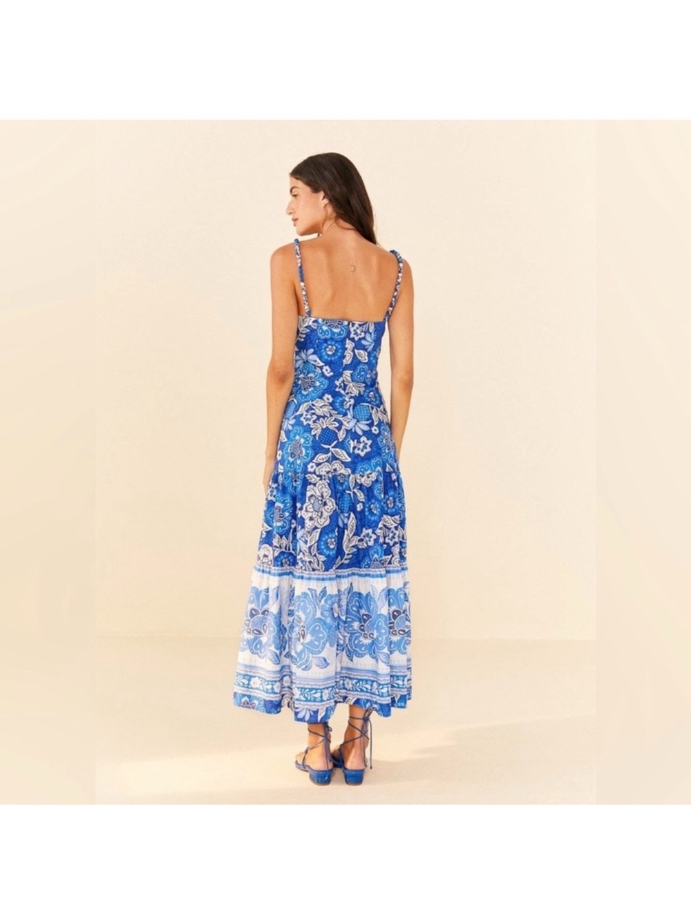 Farm Rio blue & white floral Maxi dress size Large - Picture 2 of 7